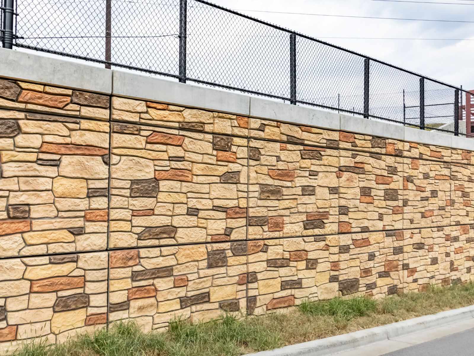 modular retaining wall with painted stone finish