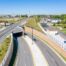 retaining walls supporting railroad overpass over roadway